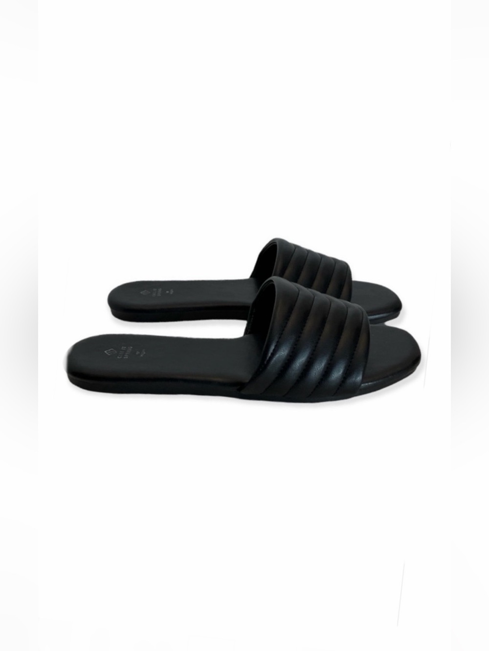 Call it Spring NWOT vegan pleather black quilted slip on slide sandal size 10